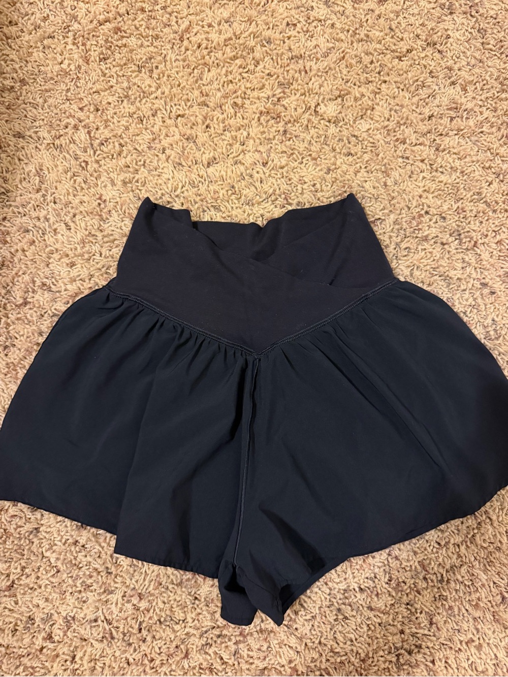 American Eagle Outfitters Aerie Cross Over Black High-Waist Flow Shorts